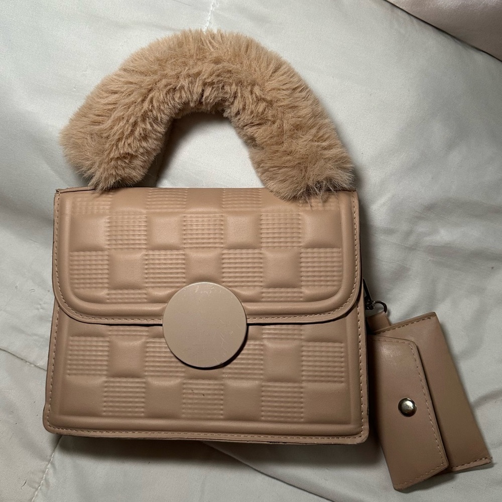 Tan Furry Shoulder Bag